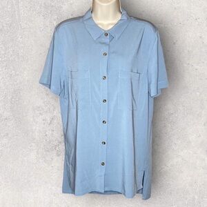 Agnes & Dora | NEW Pearl Blue Button Down Shirt with Pockets Short Sleeves